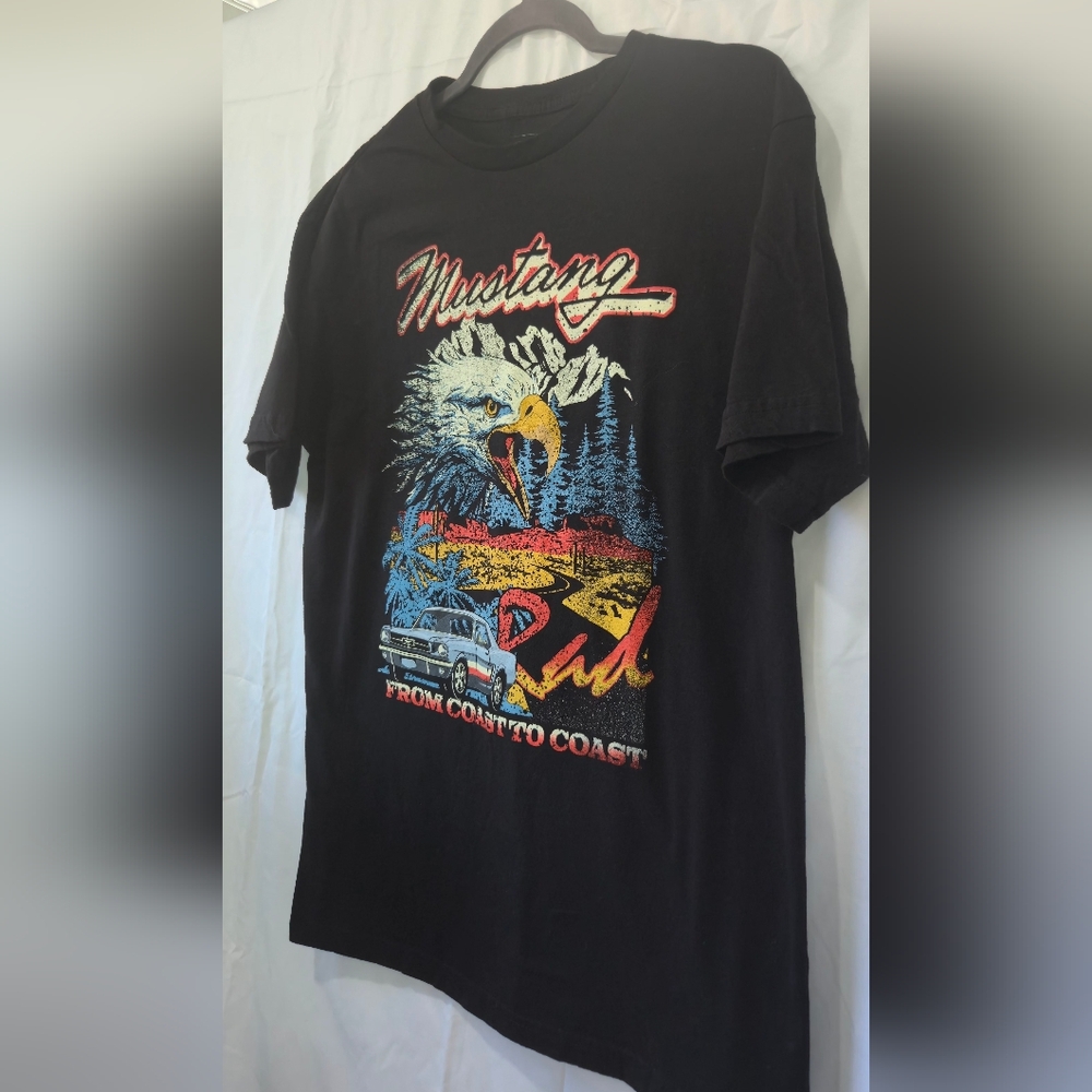 Ford Mustang Black Tee with Eagle and Car Graphic